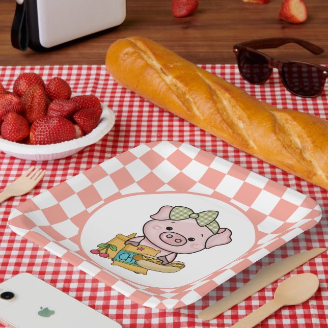 cute hotdog pig cookout party  paper plates (Picnic)