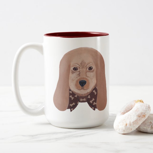 Cute Hound Dog Big Ears Painting Coffee Mugs (With Donut)