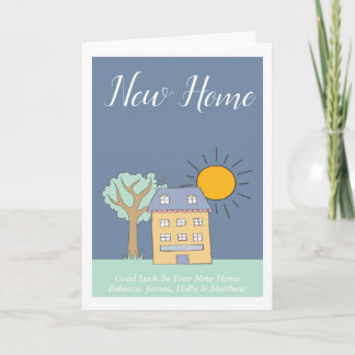 Cute House and Tree Themed New Home Personalized Card