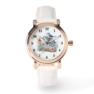 Cute house bird flowers watch