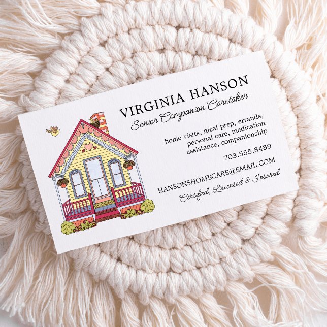 Cute House Caregiver Services Business Card (Cute Home Illustrated Small Business Card)