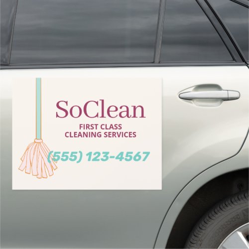 Cute House Cleaner Cleaning Services Pink Mop Car Magnet