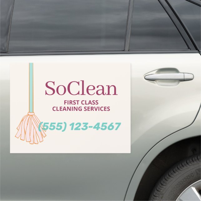 Cute House Cleaner Cleaning Services Pink Mop Car Magnet (In Situ)
