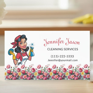 Cute House Cleaning Floral Maid Service Business Card