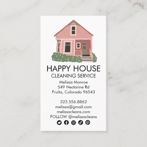 Cute House Cleaning Home Services Social Icons  Business Card