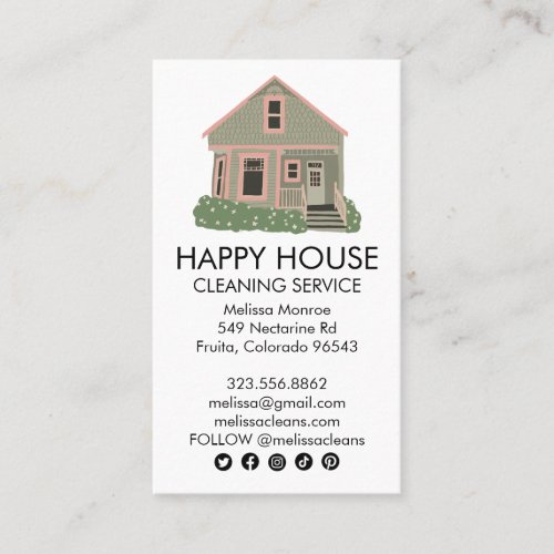 Cute House Cleaning Home Services Social Icons Business Card