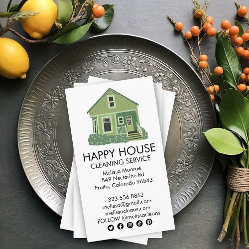 Cute House Cleaning Home Services Social Icons  Business Card
