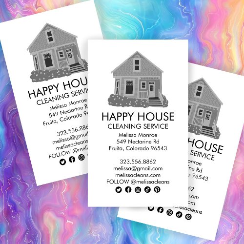 Cute House Cleaning Home Services Social Icons Business Card