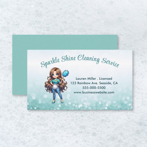 Cute House Cleaning Maid Service Sparkle Business Card