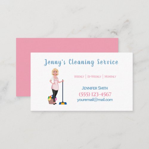 Cute House Cleaning Maid With Broom Service Business Card