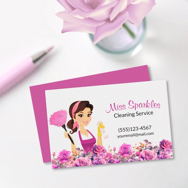 Cute House Cleaning Purple Floral Maid Service Business Card (Creator Uploaded)