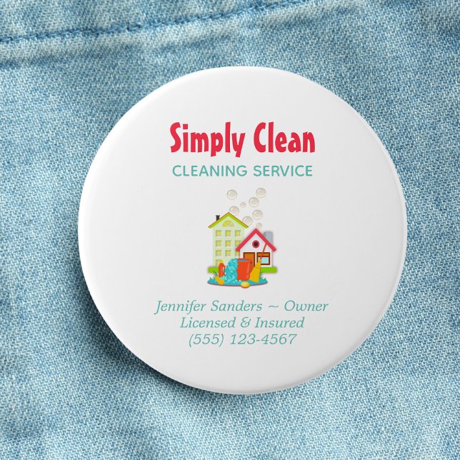 Cute House Cleaning Service Business Button (Creator Uploaded)