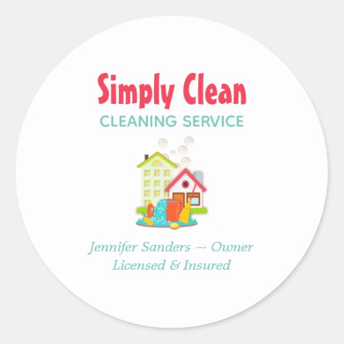 Cute House Cleaning Service Business Classic Round Sticker