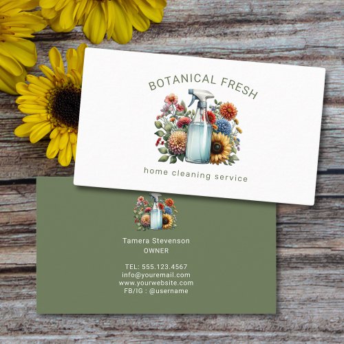 Cute House Cleaning Service Floral Business Card