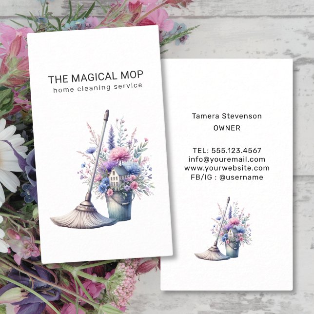 Cute House Cleaning Service Floral Business Card (Creator Uploaded)