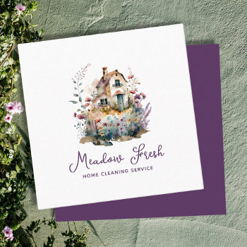 Cute House Cleaning Service Floral Square Business Card by tyraobryant at Zazzle