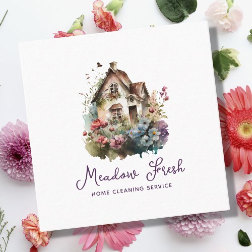 Cute House Cleaning Service Floral Square Business Card