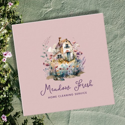 Cute House Cleaning Service Floral Square Business Card