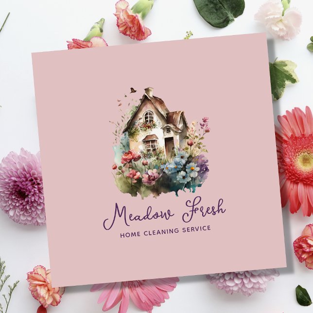 Cute House Cleaning Service Floral Square Business Card (Creator Uploaded)