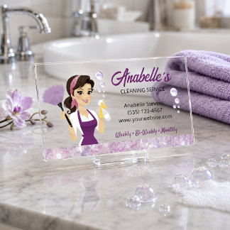 Cute House Cleaning Service Maid Services Clear Business Cards