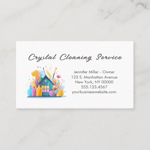 Cute House Cleaning Service Supplies Business Card