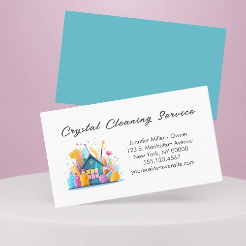 Cute House Cleaning Service Supplies Business Card