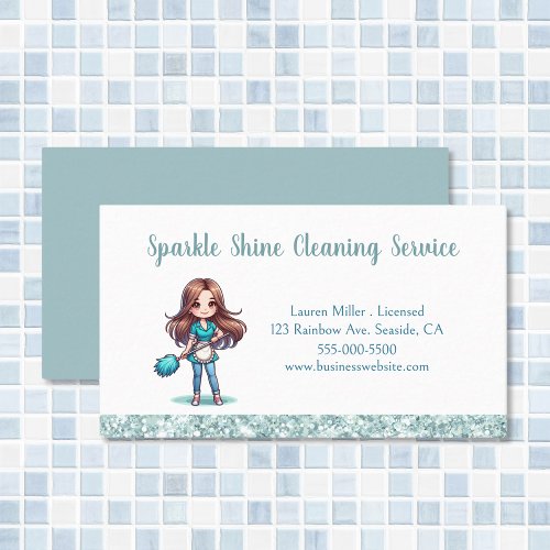 Cute House Cleaning Sparkle Maid Service Business Card