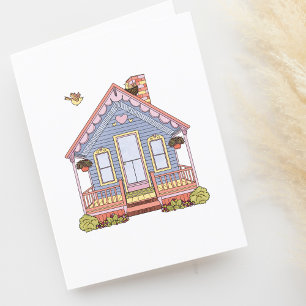 Cute House Drawing Blank Housewarming Letterpress Thank You Card