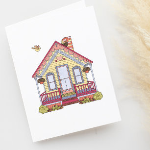 Cute House Drawing Blank Letterpress Thank You Card