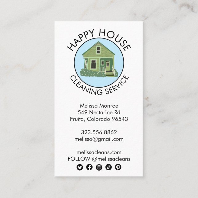 Cute House Logo Cleaning Home Services Social Icon Business Card (Front)
