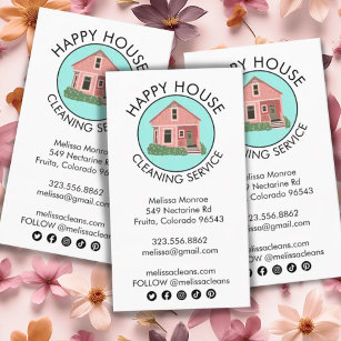 Cute House Logo Cleaning Home Services Social Icon Business Card