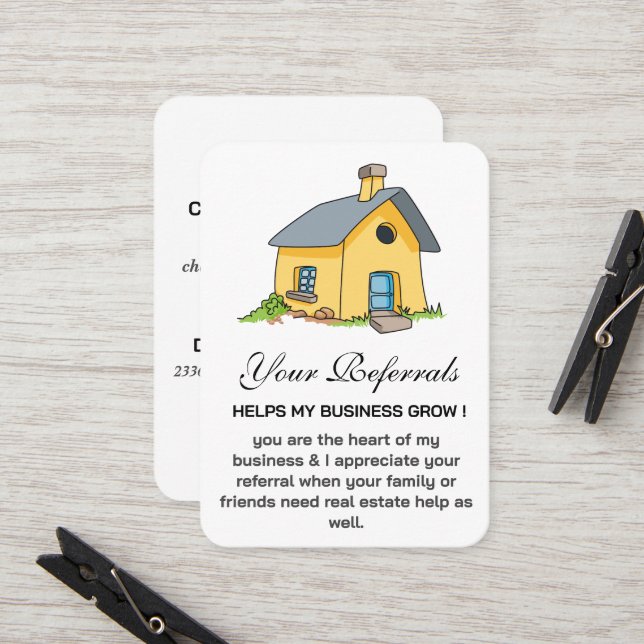 Cute House Real Estate Agent Promotional Referral Card (Front/Back In Situ)