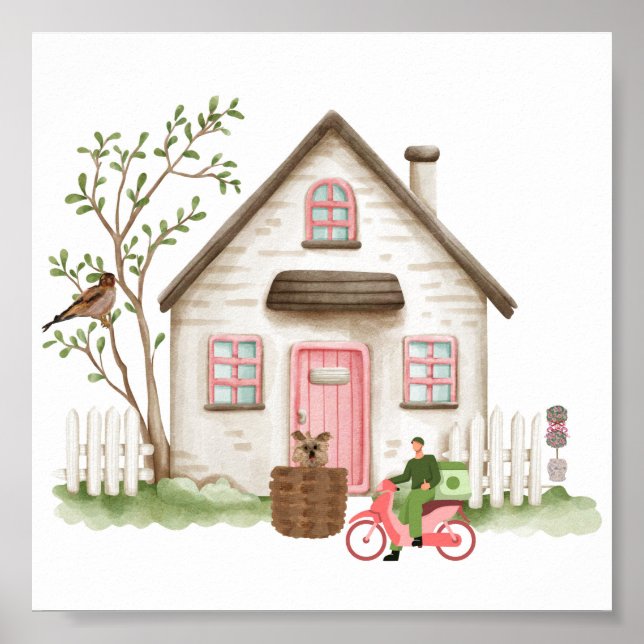 Cute House Yorkie  Art Print poster (Front)