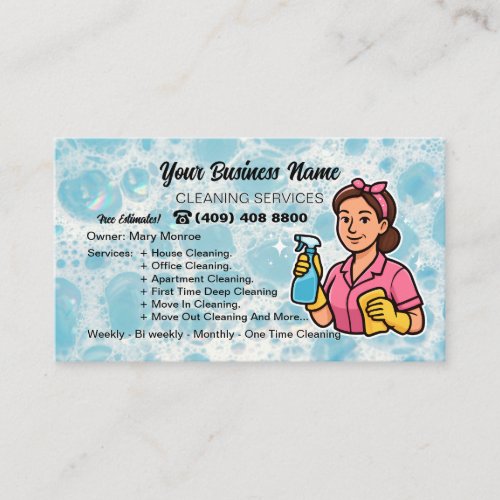 Cute Housekeeper House Cleaning Services Business Card