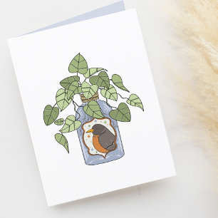 Cute Houseplant in Bottle Illustrated Blank Letterpress Thank You Card