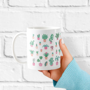 Cute Houseplant Pattern with Minimalist Potted Pla Coffee Mug