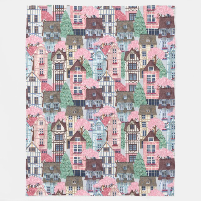 Cute Houses Fleece Blanket (Front)