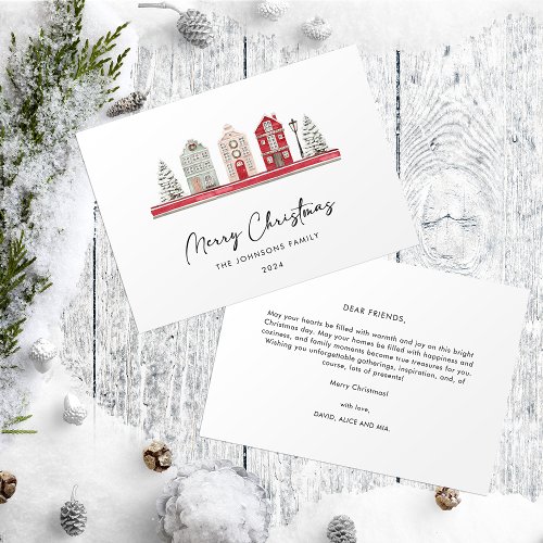 Cute Houses in Traditional Christmas Colors Holiday Card