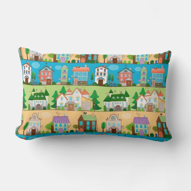 Cute Houses Lumbar Pillow (Front)