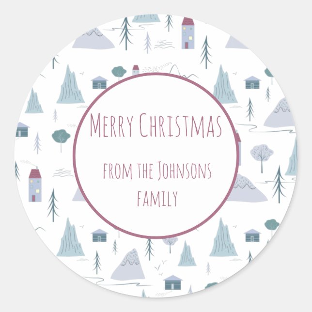 Cute Houses Pastel Colors Winter Pattern Classic Round Sticker (Front)