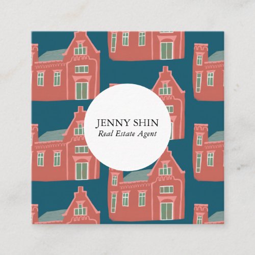 Cute Houses Real Estate Agent Broker Realtor Lease Square Business Card