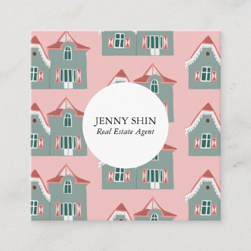 Cute Houses Real Estate Agent Broker Realtor Lease Square Business Card