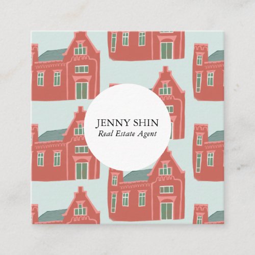 Cute Houses Real Estate Agent Broker Realtor Lease Square Business Card