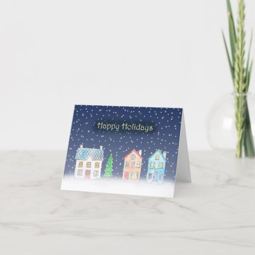Cute Houses Snowy Retro White Christmas  Holiday Card