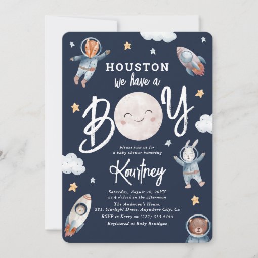 Cute 'Houston we have a Boy' Space Baby Shower Invitation Zazzle