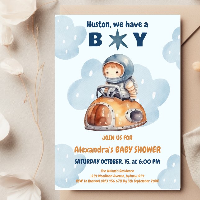 Cute 'Houston we have a Boy' Space Baby Shower Invitation (Creator Uploaded)