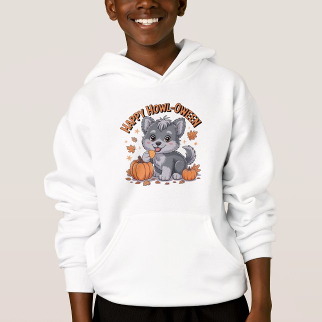 Cute Howl-oween Husky Pumpkin Shirt" Hoodie (Front)