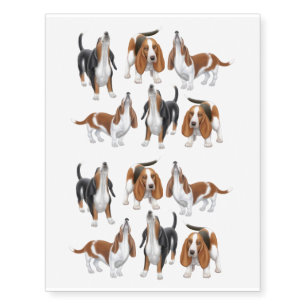 Cute Howling Basset Hounds Temporary Tattoo