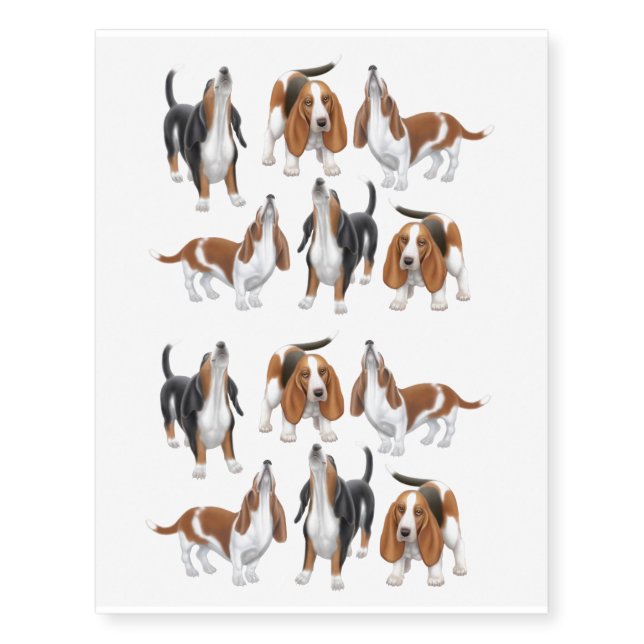 Cute Howling Basset Hounds Temporary Tattoo (Front)