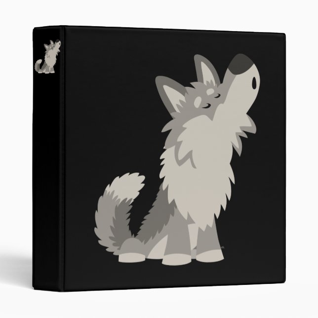 Cute Howling Cartoon Wolf Avery Binder (Front/Spine)